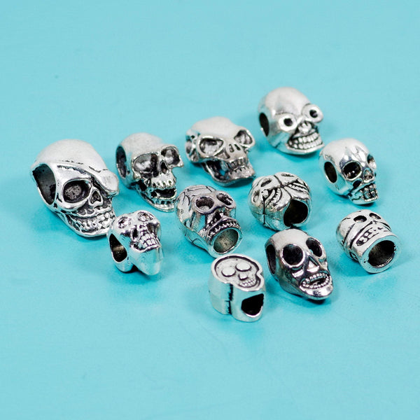 11 Pcs Skull Charm Antique Silver-tone Bead