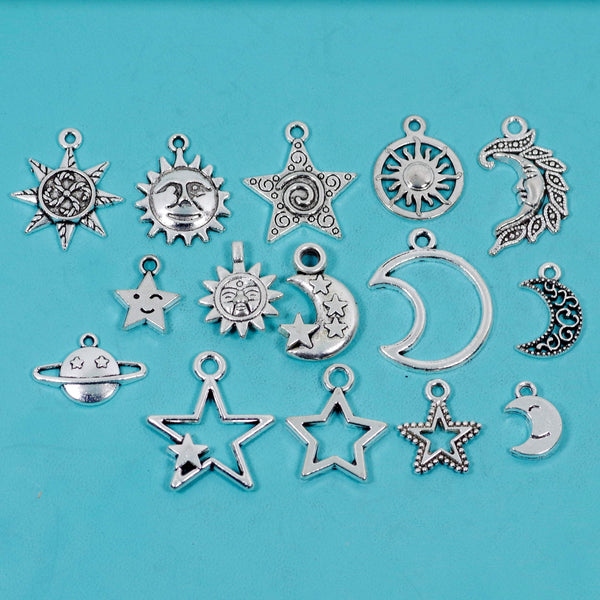 23 Pcs Moon Star Charm Antique Silver-tone Pendant