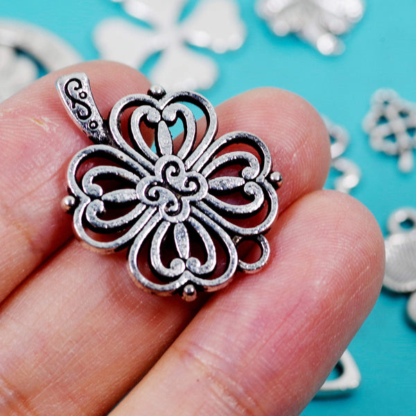 11 Pcs Four Leaf Clover Lucky Charm Antique Silver-tone Pendant