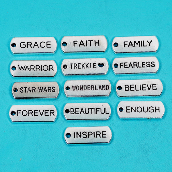 25 Pcs Words Charm Antique Silver-tone Pendant