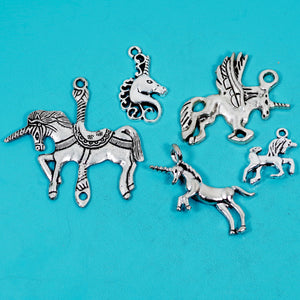 5 Pcs Unicorn Charm Antique Silver-tone Pendant