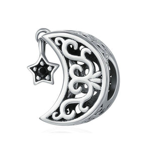 925 Sterling Silver Star and Moon Charm Bead for Bracelet Pendant