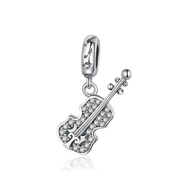 925 Sterling Silver Guitar Charm Bead for Bracelet Pendant