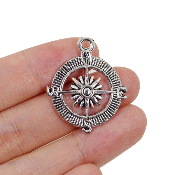 8 Pcs Circle Compass Charm Antique Alloy Jewelry Pendant