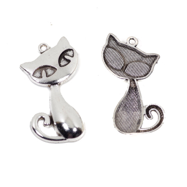 6 Pcs Cat Charm Antique Alloy Jewelry Pendant