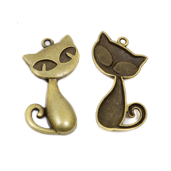 6 Pcs Cat Charm Antique Bronze Jewelry Pendant