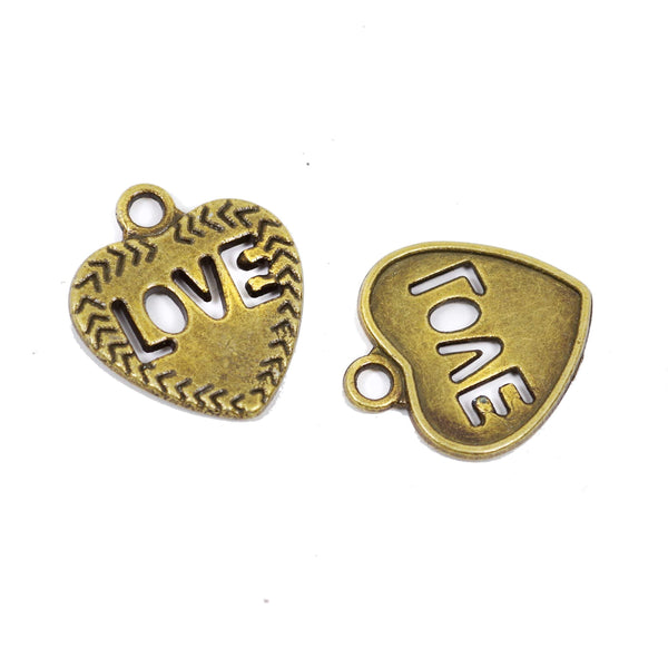 10 Pcs Love Charm Antique Bronze Jewelry Pendant