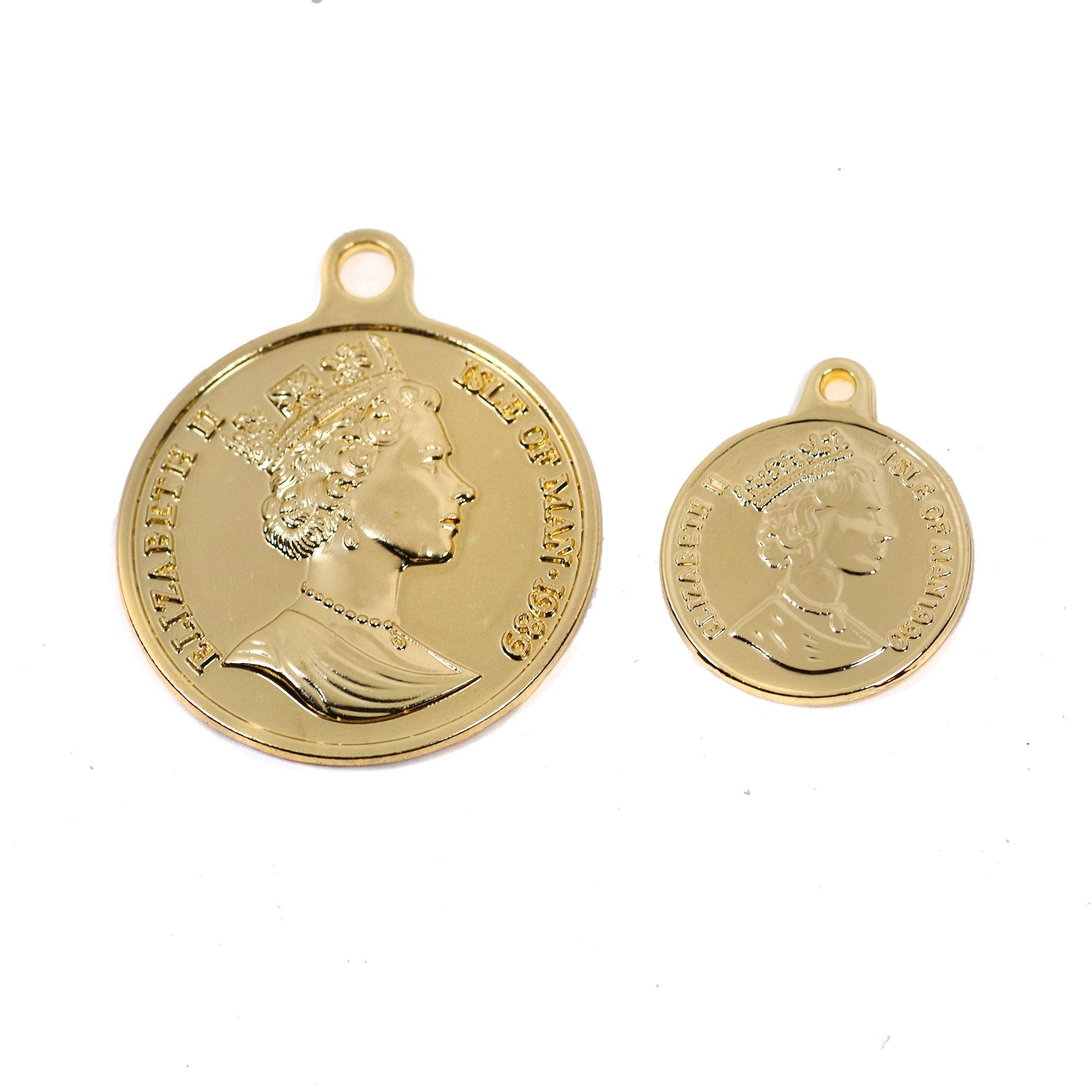 2 Pcs Gold Plated Coin Charm - Double Side