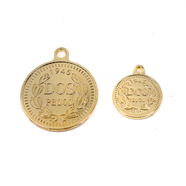 2 Pcs Gold Plated Coin Charm - Double Side