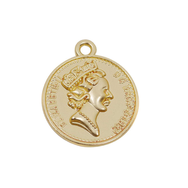 2 Pcs Matt Gold Plated Coin Charm - Double Side