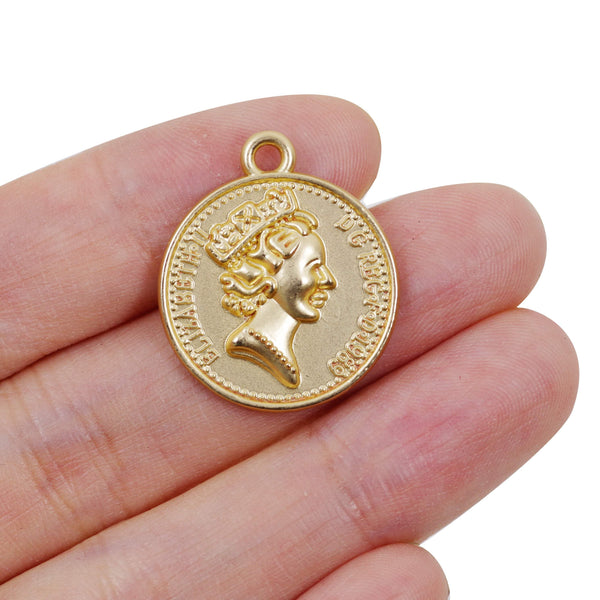 2 Pcs Matt Gold Plated Coin Charm - Double Side