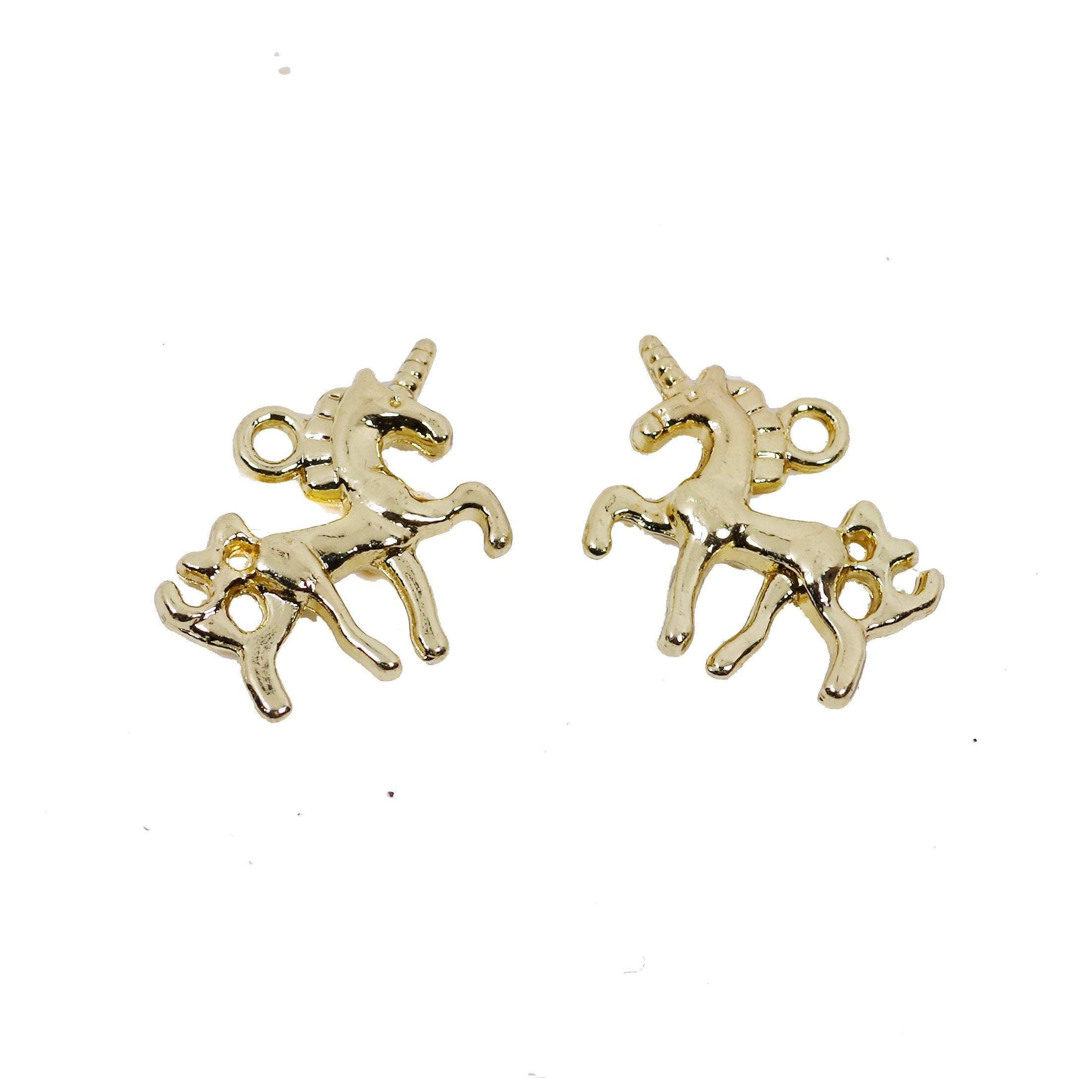 4 Pcs Gold Plated Unicorn Charm - Double Side