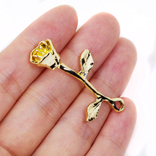 2 Pcs Gold Plated Rose Charm for Jewelry Making