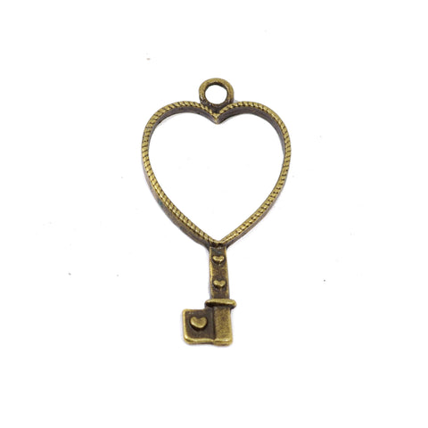 10 Pcs Heart Key Charm Antique Bronze Jewelry Pendant