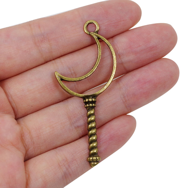 10 Pcs Moon Key Charm Antique Bronze Jewelry Pendant