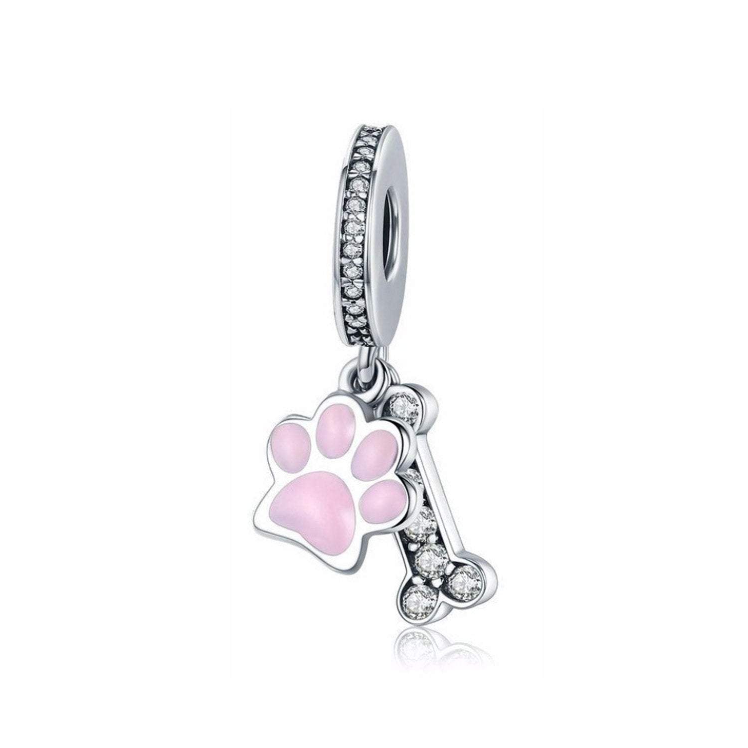 925 Sterling Silver Dog Paw and Bone Charm Bead for Bracelet Pendant