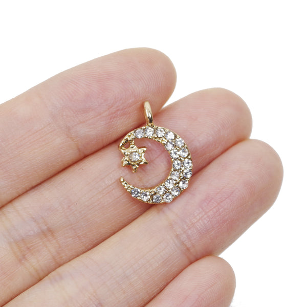 4 Pcs Gold Plated Star in Moon Charm for Jewelry Making