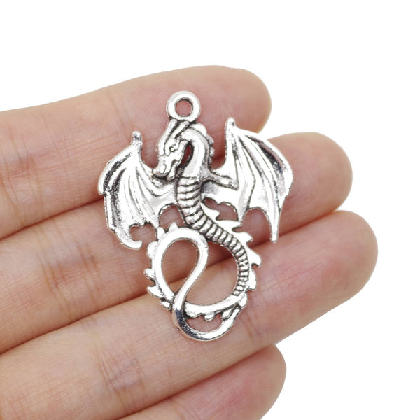 5 PCs Dragon Charms Antique Silver Tone Pendant