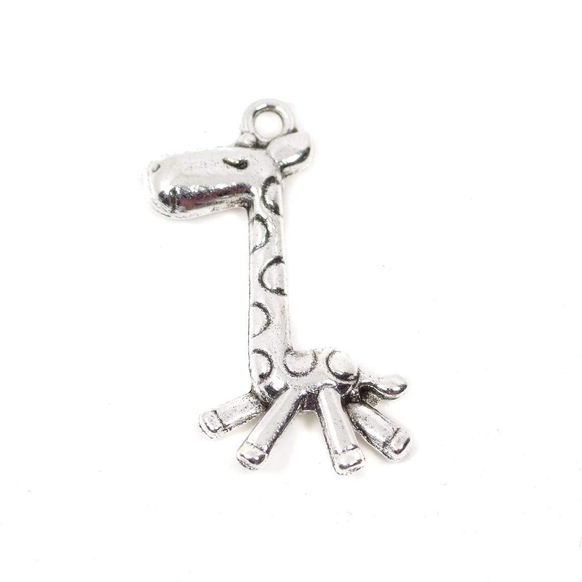 10 Giraffe Charms Antique Silver Tone Pendant