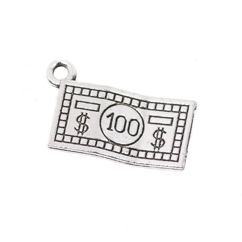 10 Money Dollar Charms Antique Silver Tone Pendant