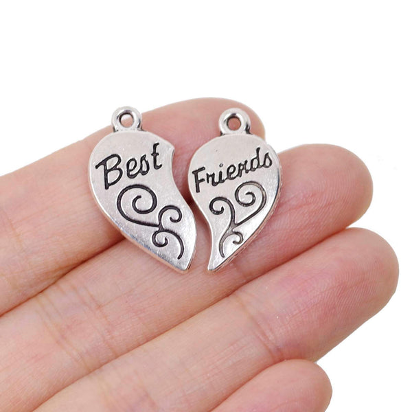 5 Set Best Friend Charms Antique Silver Tone Pendant