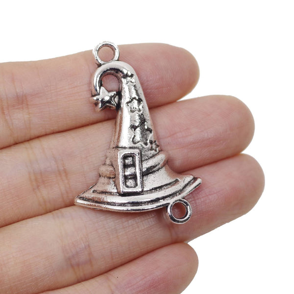 5 Magic Hat Charms Antique Silver Tone Pendant