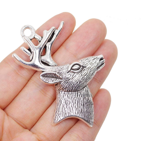 2 Deer Charms Antique Silver Tone Pendant