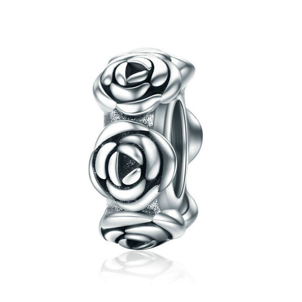 925 Sterling Silver Rose Charm Bead for Bracelet Pendant - Silicone Inside