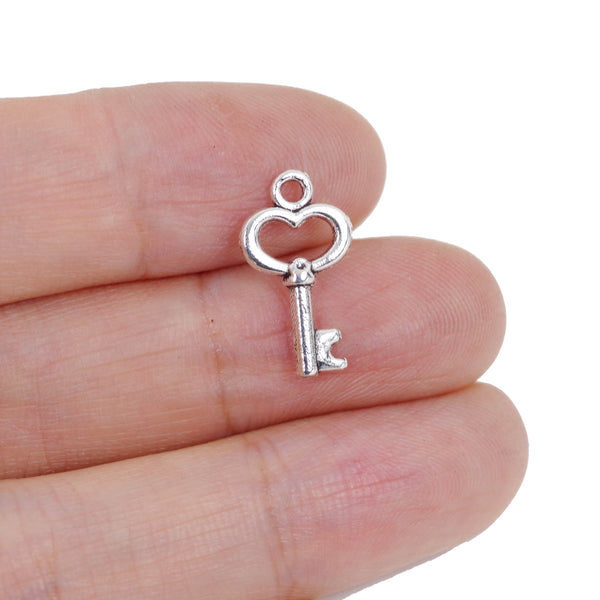 10 Pcs Vintage Heart Key Charm Antique Alloy Jewelry Pendant