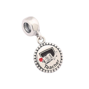 925 Sterling Silver Teacher Dangle Charm Bead for Bracelet Pendant