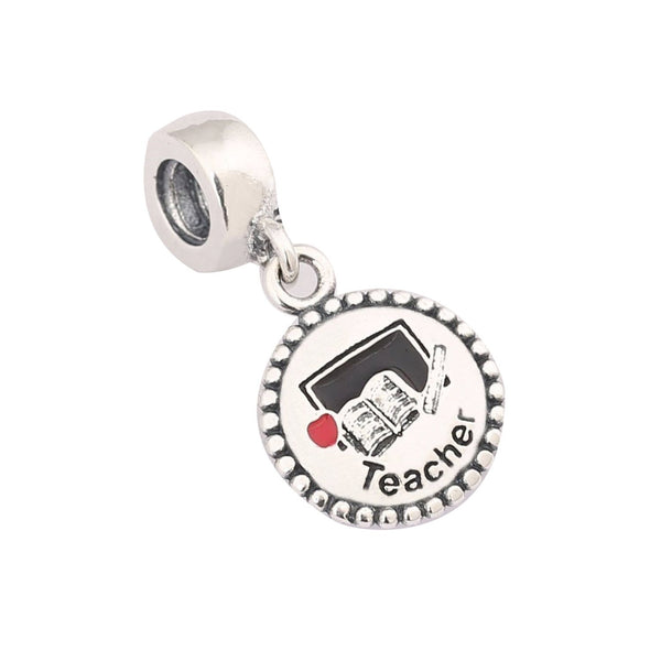 925 Sterling Silver Teacher Dangle Charm Bead for Bracelet Pendant