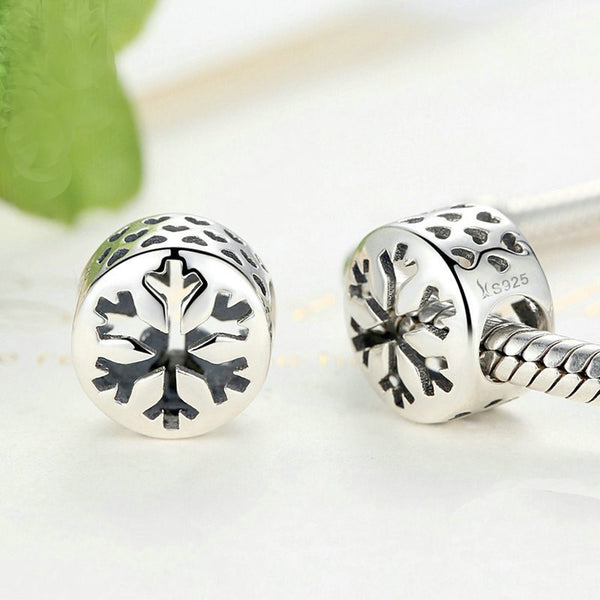 925 Sterling Silver Snowflake Charm Bead for Bracelet Pendant