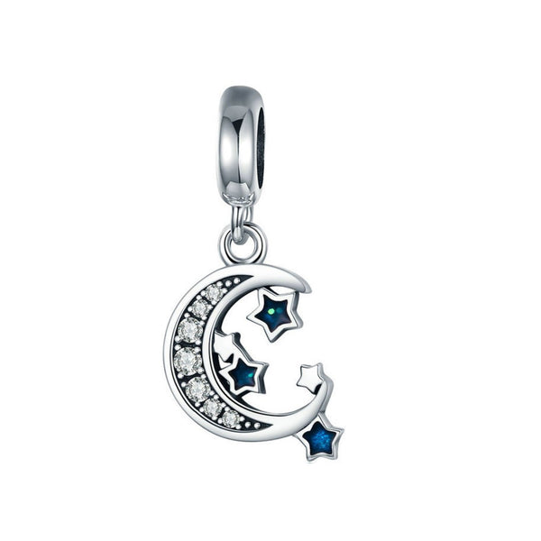 925 Sterling Silver Moon and Star Charm Bead for Bracelet Pendant