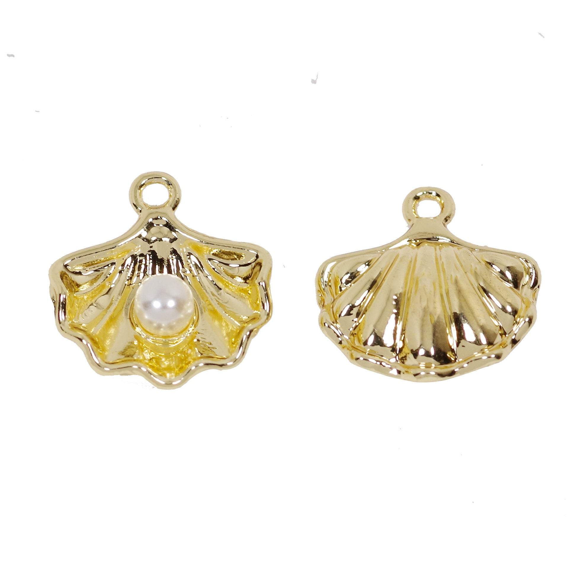 4 Pcs Gold Plated Shell with Pearl Charm for Jewelry Making