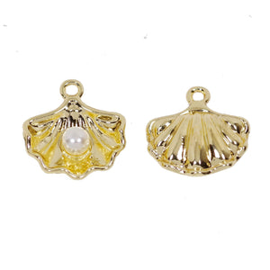 4 Pcs Gold Plated Shell with Pearl Charm for Jewelry Making