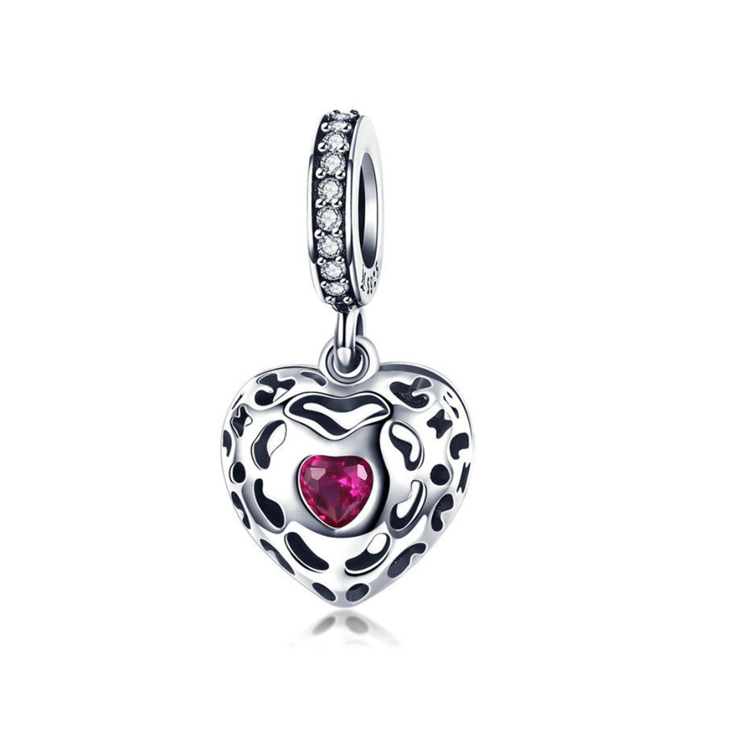 925 Sterling Silver Heart Charm Bead for Bracelet Pendant