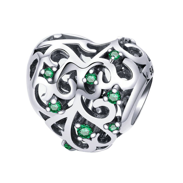 925 Sterling Silver Heart Charm Bead for Bracelet Pendant