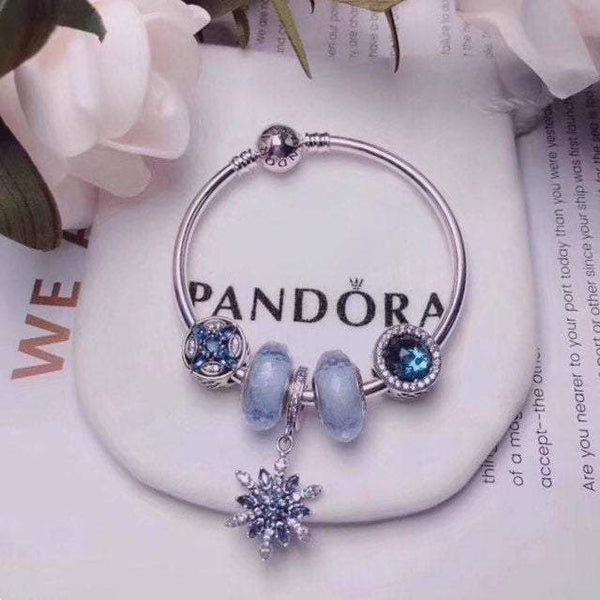 Blue Snowflake Charm 925 Sterling Sliver Spacer Bead Fits Pandora Bracelet