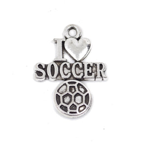 10 I Love Soccer Charms Antique Silver Tone Pendant