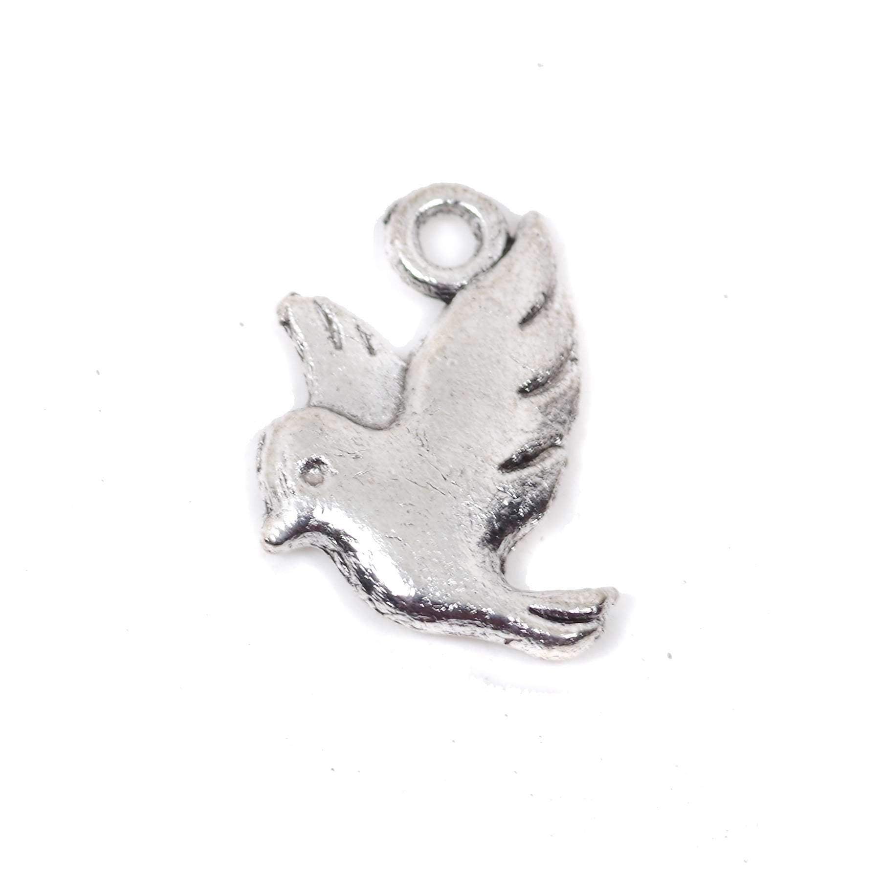 10 Bird Charms Antique Silver Tone Pendant