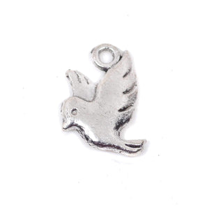 10 Bird Charms Antique Silver Tone Pendant