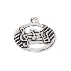 10 Music Note Charms Antique Silver Tone Pendant