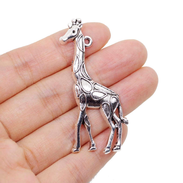 5 Giraffe Charms Antique Silver Tone Pendant