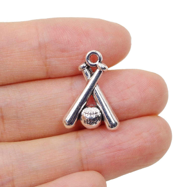 10 Baseball Charm Charms Antique Silver Tone Pendant