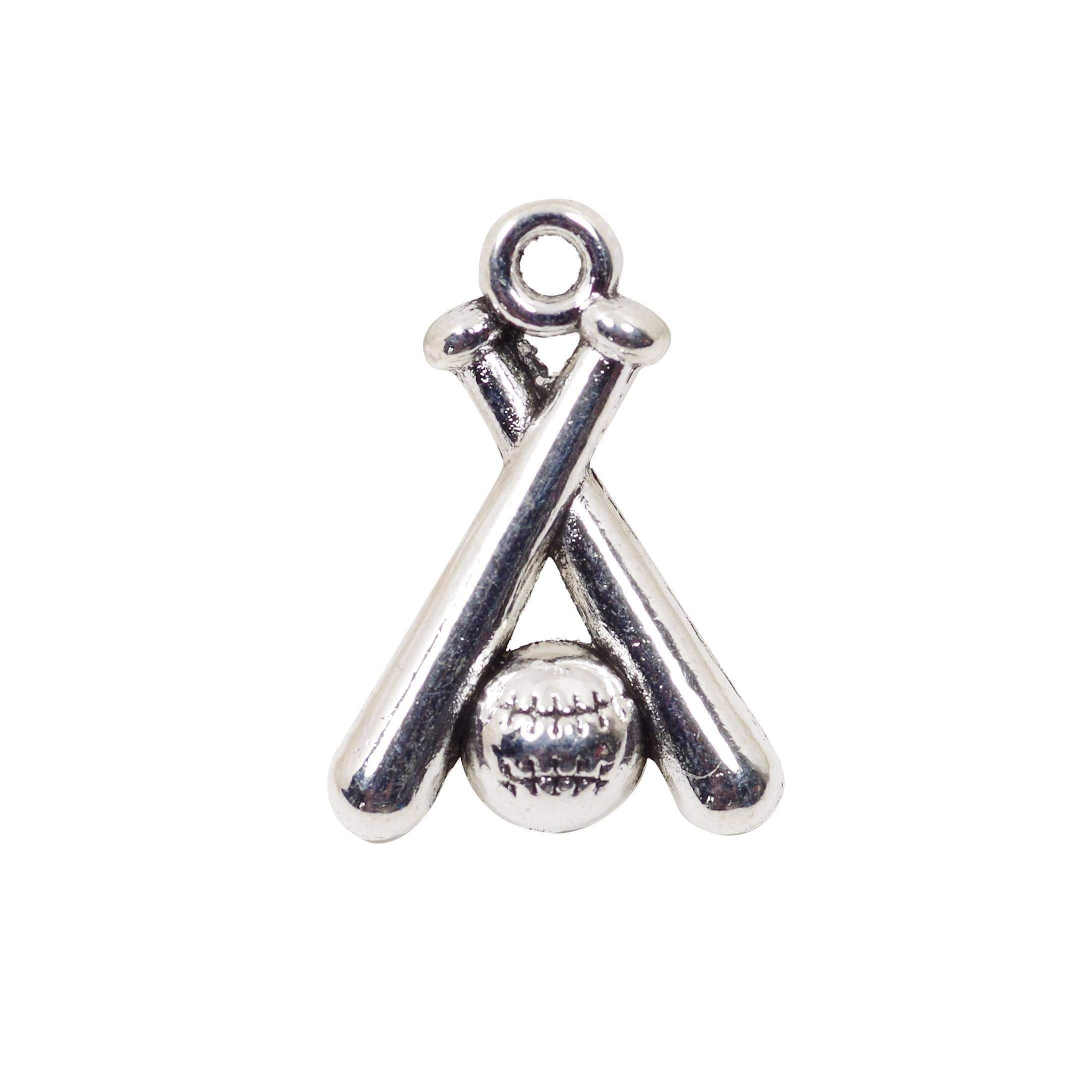 10 Baseball Charm Charms Antique Silver Tone Pendant