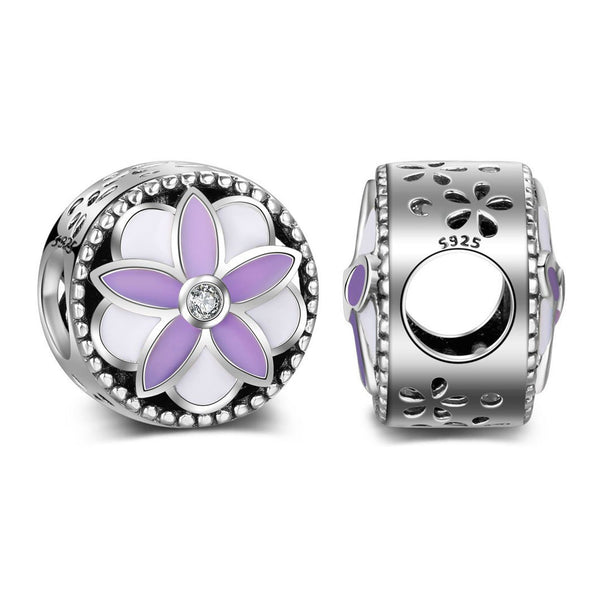 Authentic Pandora Purple and White Flower Charm Spacer Bead