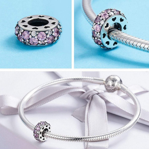 925 Sterling Silver Pink Charm Bead for Bracelet Pendant