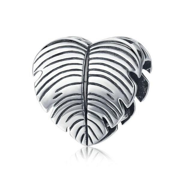 925 Sterling Silver Heart Shape Feather Charm Bead for Bracelet Pendant