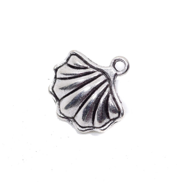 10 Shell with Pearl Charm Charms Antique Silver Tone Pendant