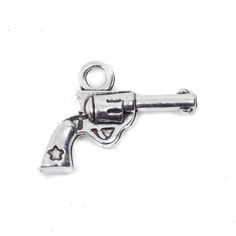 10  Gun Charm Charms Antique Silver Tone Pendant